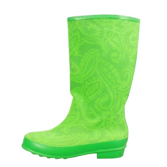 LL Bean Shoes - LL Bean Wellies Green Rubber Pull On Tall Rain Boots Size 10 M